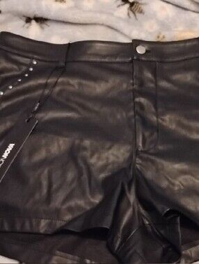Fashion Nova Black Soft Faux Leather Studded Shorts Lightweight